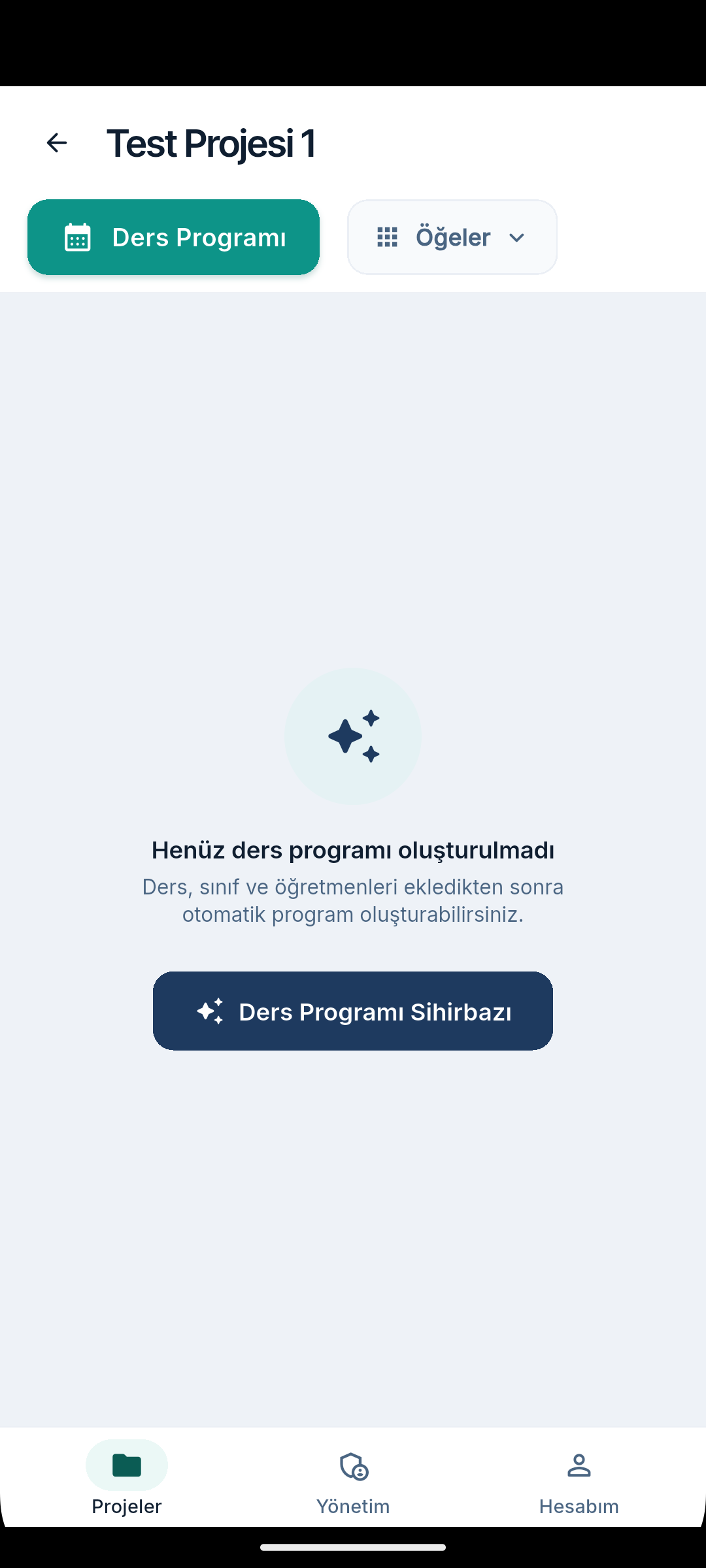 Boş proje detay ekranı