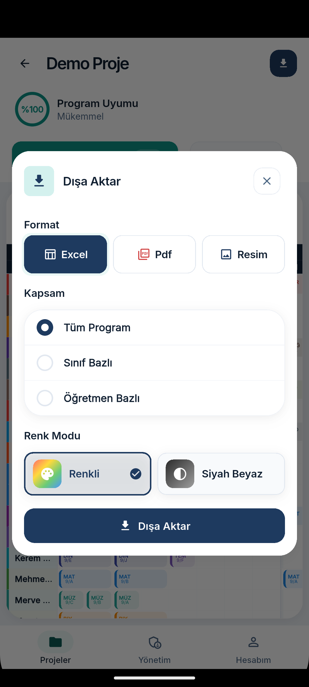 Dışa aktar dialogu